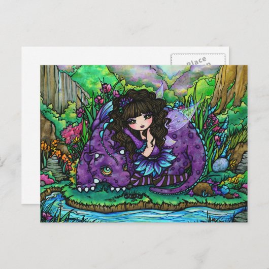 Drache-feenhafte Fantasie-Kunst-Postkarte durch Postkarte (Vorne/Hinten)