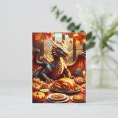Drache feiert Erntedankfest Postkarte (Stehend Vorderseite)