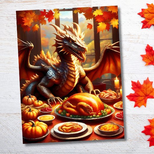 Drache feiert Erntedankfest Postkarte