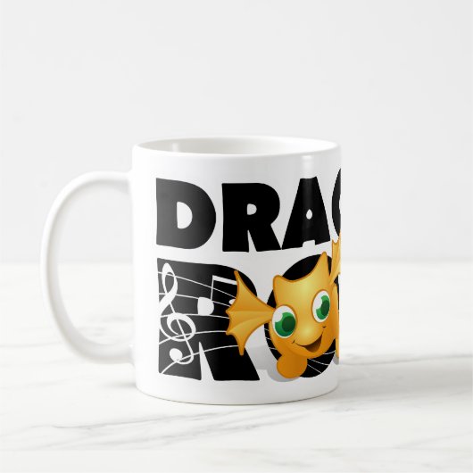 Drache-Felsen-Tasse (schwarzer Text) Kaffeetasse (Links)