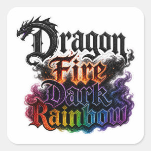 Drache Feuer Dunkler Regenbogen-Typografie-Aufkleb Quadratischer Aufkleber