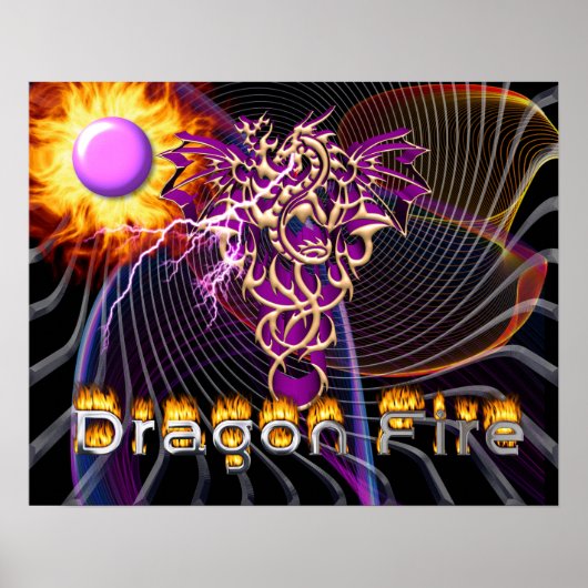 Drache Feuer - Fantasy Kunst Poster (Vorne)