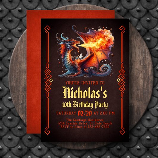 Drache Feuer Jungen Fantasy Geburtstagseinladung Einladung
