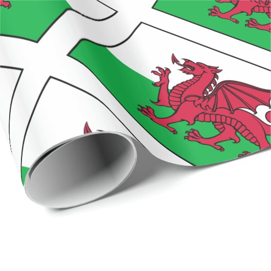 Drache-Flagge Wales Waliser Geschenkpapier (Rolleneckpunkt)