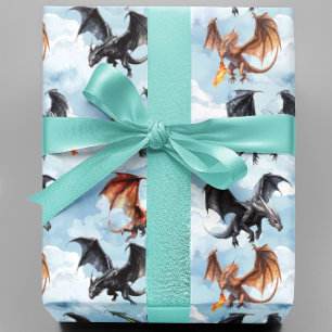 Drache fliegen in den Wolken Geschenkpapier