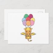 Drache fliegt mit farbenfrohen Ballons auf Postkarte (Vorne/Hinten)