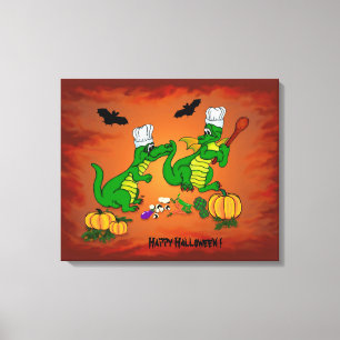 Drache - Frohes Halloween ! Heute werde ich kochen Leinwanddruck