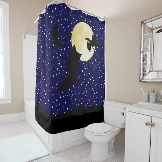 Drache, funkelnde Sterne, Mond, blaues Duschvorhang (Beispiel)