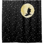 Drache, funkelnde Sterne, Mond, schwarzes Duschvorhang (Vorderseite)