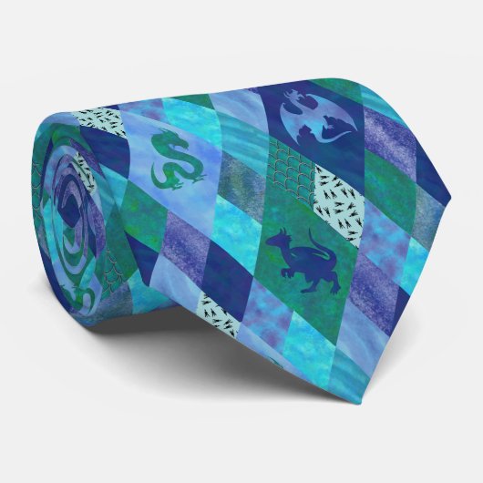 Drache für Wasserfarben in blauem und grünem Band Krawatte (Gerollt)