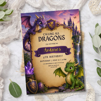 Drache Geburtstag Kinder Fantasy Schloss Drachen P Einladung