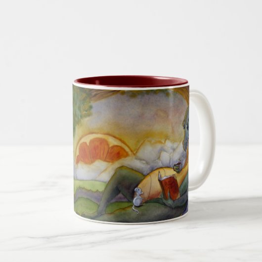 Drache-Geschichten-Tasse Zweifarbige Tasse (VorderseiteRechts)