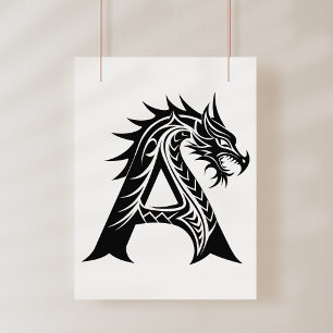 Drache gestalteter Buchstabe A, Drachenalphabet, M Poster
