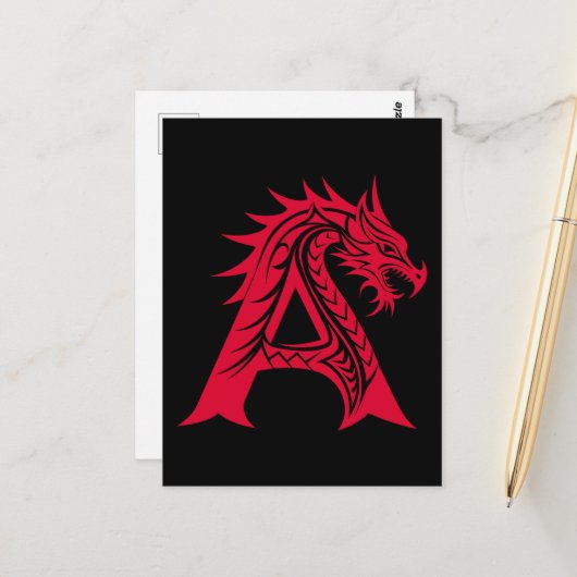 Drache gestalteter Buchstabe A, Drachenalphabet, M Postkarte (Vorderseite/Rückseite Beispiel)