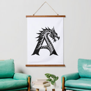 Drache gestalteter Buchstabe A, Drachenalphabet, M Wandteppich Mit Holzrahmen