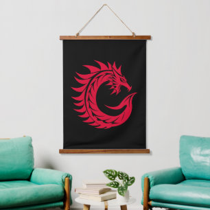 Drache gestalteter Buchstabe C, Drachenalphabet, M Wandteppich Mit Holzrahmen