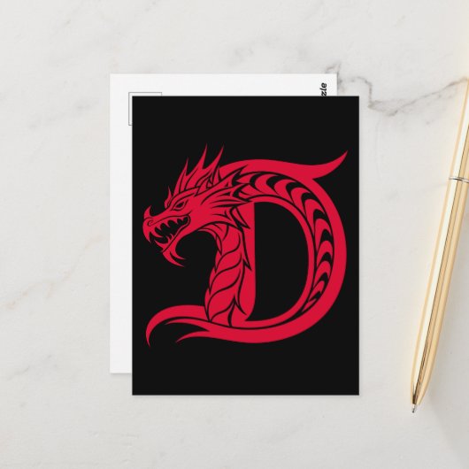 Drache gestalteter Buchstabe D, Drachenalphabet, M Postkarte (Vorderseite/Rückseite Beispiel)