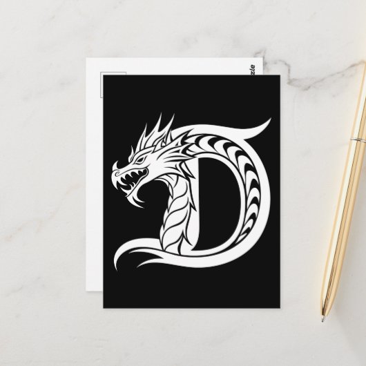 Drache gestalteter Buchstabe D, Drachenalphabet, M Postkarte (Vorderseite/Rückseite Beispiel)