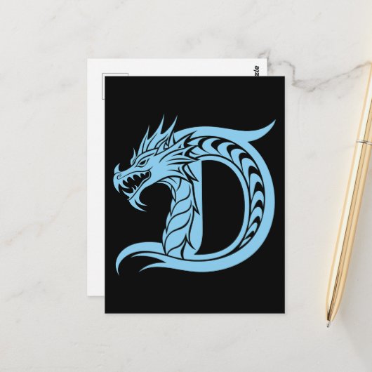 Drache gestalteter Buchstabe D, Drachenalphabet, M Postkarte (Vorderseite/Rückseite Beispiel)