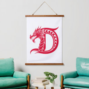 Drache gestalteter Buchstabe D, Drachenalphabet, M Wandteppich Mit Holzrahmen