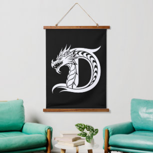 Drache gestalteter Buchstabe D, Drachenalphabet, M Wandteppich Mit Holzrahmen