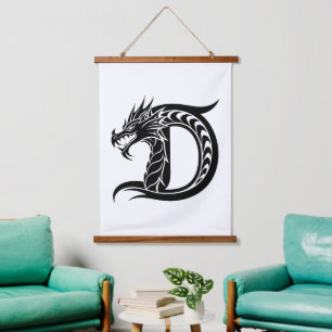 Drache gestalteter Buchstabe D, Drachenalphabet, M Wandteppich Mit Holzrahmen