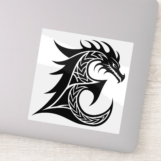 Drache gestalteter Buchstabe E, Drachenalphabet, M Aufkleber (Detail)