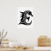 Drache gestalteter Buchstabe E, Drachenalphabet, M Poster (Küche)