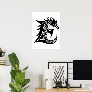 Drache gestalteter Buchstabe E, Drachenalphabet, M Poster