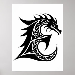 Drache gestalteter Buchstabe E, Drachenalphabet, M Poster