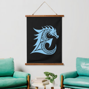 Drache gestalteter Buchstabe E, Drachenalphabet, M Wandteppich Mit Holzrahmen