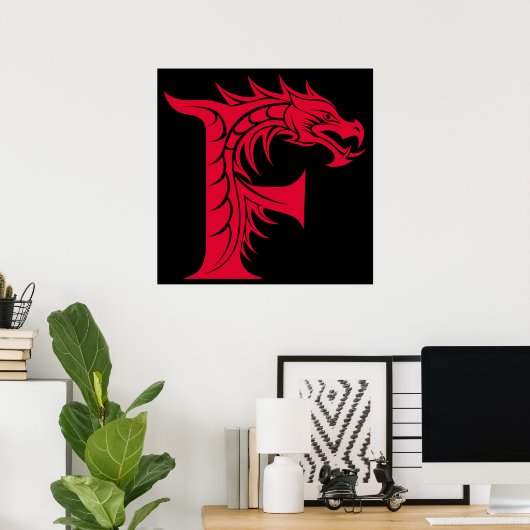Drache gestalteter Buchstabe F, Drachenalphabet, M Poster (Heimbüro)