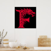Drache gestalteter Buchstabe F, Drachenalphabet, M Poster (Küche)