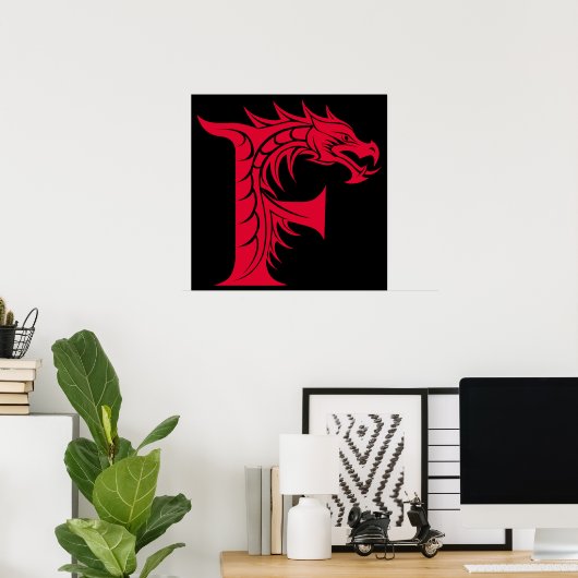 Drache gestalteter Buchstabe F, Drachenalphabet, M Poster (Heimbüro)