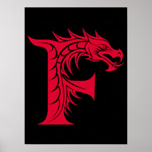 Drache gestalteter Buchstabe F, Drachenalphabet, M Poster