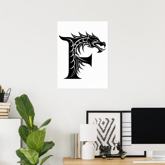 Drache gestalteter Buchstabe F, Drachenalphabet, M Poster (Heimbüro)