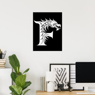 Drache gestalteter Buchstabe F, Drachenalphabet, M Poster