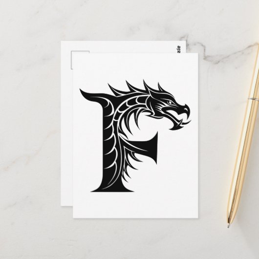 Drache gestalteter Buchstabe F, Drachenalphabet, M Postkarte (Vorderseite/Rückseite Beispiel)