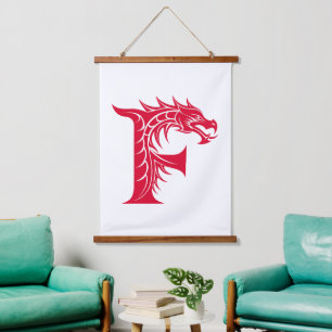 Drache gestalteter Buchstabe F, Drachenalphabet, M Wandteppich Mit Holzrahmen