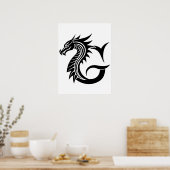 Drache gestalteter Buchstabe G, Drachenalphabet, M Poster (Küche)