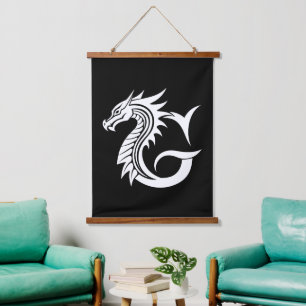 Drache gestalteter Buchstabe G, Drachenalphabet, M Wandteppich Mit Holzrahmen
