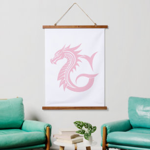 Drache gestalteter Buchstabe G, Drachenalphabet, M Wandteppich Mit Holzrahmen