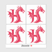 Drache gestalteter Buchstabe H, Drachenalphabet, M Aufkleber (Blatt)