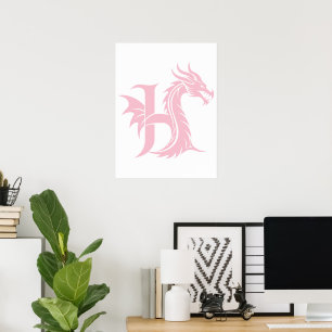 Drache gestalteter Buchstabe H, Drachenalphabet, M Poster