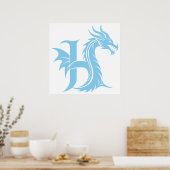 Drache gestalteter Buchstabe H, Drachenalphabet, M Poster (Küche)