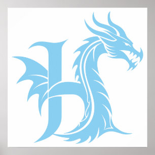 Drache gestalteter Buchstabe H, Drachenalphabet, M Poster