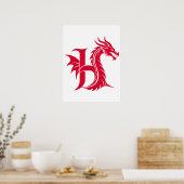 Drache gestalteter Buchstabe H, Drachenalphabet, M Poster (Küche)