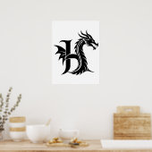 Drache gestalteter Buchstabe H, Drachenalphabet, M Poster (Küche)
