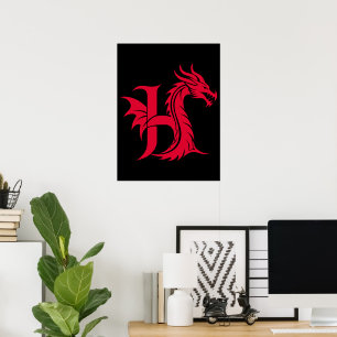 Drache gestalteter Buchstabe H, Drachenalphabet, M Poster