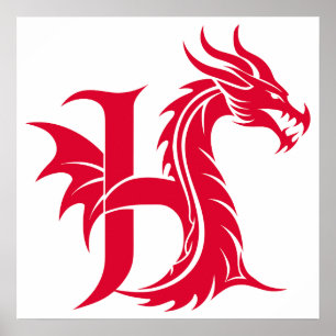 Drache gestalteter Buchstabe H, Drachenalphabet, M Poster